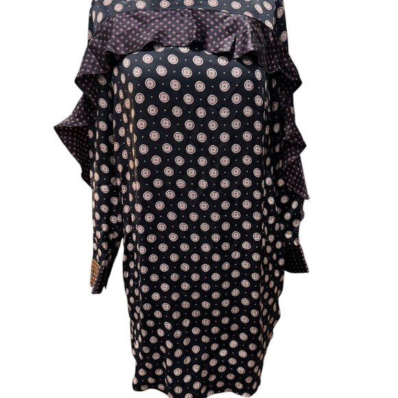 Banana Republic Foulard Navy Silk Ruffle Pocket Dress Size 8P - Picture 1 of 4